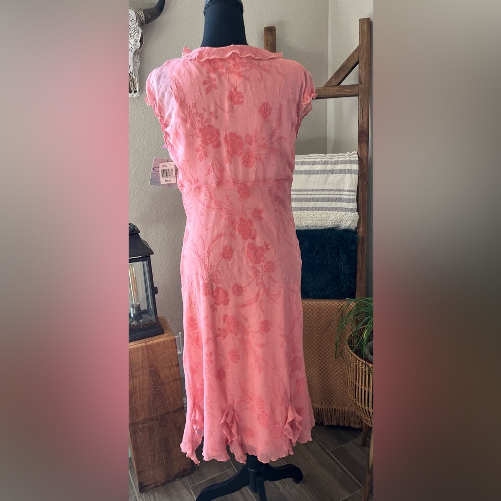 NWT Vtg CDC Rampage Sz 10 Dress Lined Rose Details Peachy Pink Ruffles Flowy Y2K - Picture 8 of 16